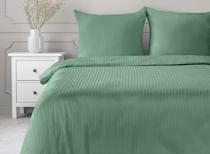Pościel satynowa 140x200 VERA jednokolorowa gładka miętowa w prążki