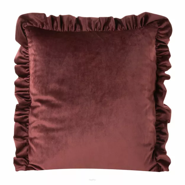 Poszewka welwetowa 45x45 jednokolorowa VELVET 25 czerwona z falbanami