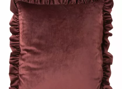 Poszewka welwetowa 45x45 jednokolorowa VELVET 25 czerwona z falbanami
