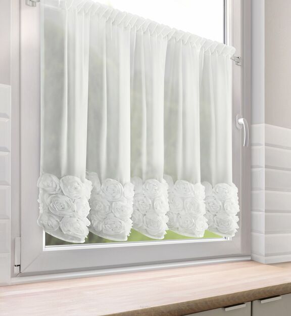 Zazdrostka w tunelu 150x90 ROSES 11 biała Eva Minge z szyfonu z pasem róż 3D