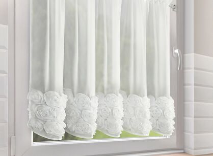 Zazdrostka w tunelu 150x90 ROSES 11 biała Eva Minge z szyfonu z pasem róż 3D