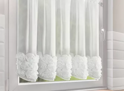 Zazdrostka w tunelu 150x90 ROSES 11 biała Eva Minge z szyfonu z pasem róż 3D