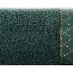 Ręcznik bawełniany 50x90 LAYLA ciemna zieleń z szeroką bordiurą w romby przetykaną błyszczącą nicią