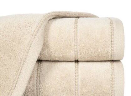 Ręcznik bawełniany 70x140 MARI beżowy z welurową bordiurą w pasy