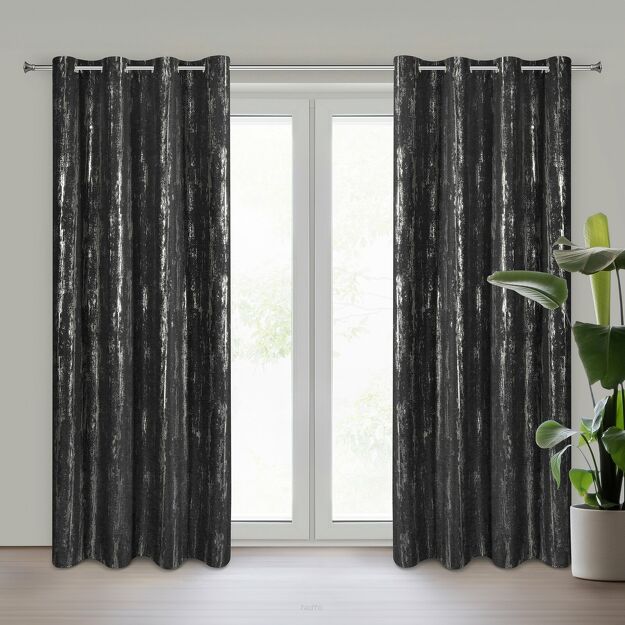 Zasłona na przelotkach 140x250 LIBI czarna z mikrofibry z błyszczącym srebrnym nadrukiem