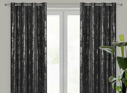 Zasłona na przelotkach 140x250 LIBI czarna z mikrofibry z błyszczącym srebrnym nadrukiem