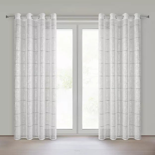 Firana na przelotkach 140x250 KATY biała z etaminy srebrny wzór roślinny