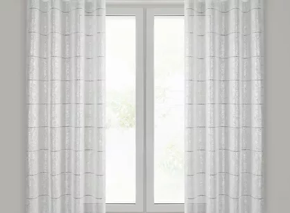 Firana na przelotkach 140x250 KATY biała z etaminy srebrny wzór roślinny