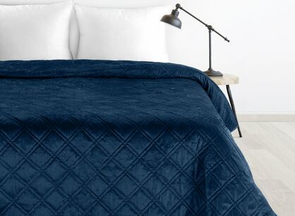 Narzuta welwetowa 200x220 LUIZ 8 granatowa pikowana hot press w wyrazisty geometryczny wzór