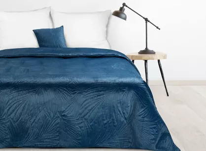 Narzuta welwetowa 170x210 LUIZ 4 granatowa pikowana we wzór liści palmy Design 91