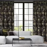 Zasłona na taśmie 140x300 STELLA welwetowa czarna ze złotym kwiatowym nadrukiem - 14