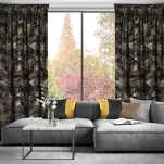 Zasłona na taśmie 140x300 STELLA welwetowa czarna ze złotym kwiatowym nadrukiem - 15