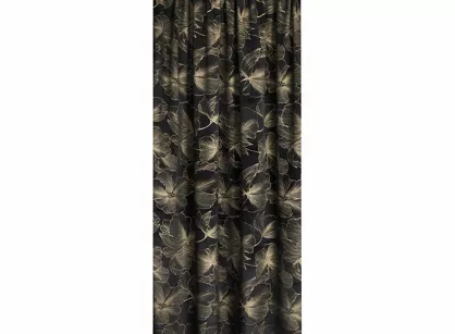 Zasłona gotowa na taśmie 140x300 STELLA welwetowa czarna ze złotym kwiatowym nadrukiem