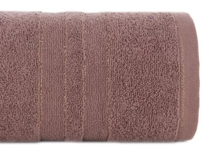Ręcznik bawełniany 70x140 GALA jasny brąz zdobiony bordiurą z błyszczącą nicią