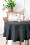 Obrus bawełniany fi 150 STELLA 1 czarny zdobiony kantą z wplecioną nicią srebrną - 6