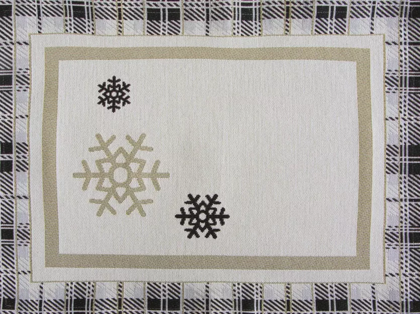 Serwetka świąteczna 35x45 ANGEL beżowa z czarną kratką w śnieżynki z gobeliny