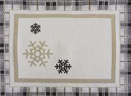 Serwetka świąteczna 35x45 ANGEL beżowa z czarną kratką w śnieżynki z gobeliny