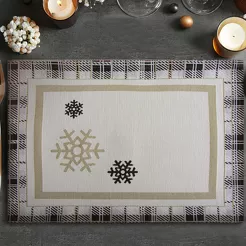 Serwetka świąteczna 35x45 ANGEL beżowa z czarną kratką w śnieżynki z gobeliny