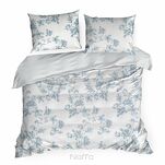Pościel satynowa 140x200 SPRING 70 biała z niebieskim wzorem roślinnym z kolekcji Classic  - 6