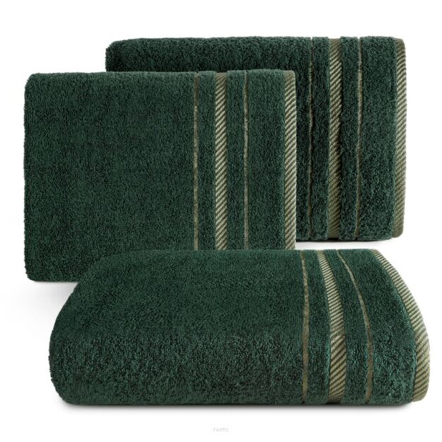 Ręcznik bawełniany 50x90 KORAL ciemna zieleń zdobiony subtelną bordiurą w pasy