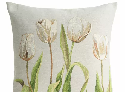 Poszewka gobelinowa 45x45 4041 popielata zdobiona wzorem tulipanów