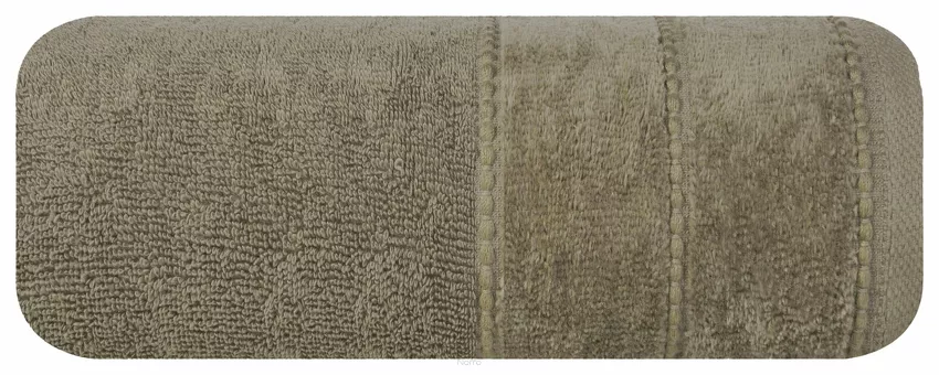 Ręcznik bawełniany 70x140 MARI jsny brąz z welurową bordiurą w pasy