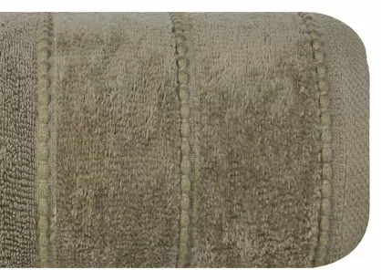 Ręcznik bawełniany 70x140 MARI jsny brąz z welurową bordiurą w pasy