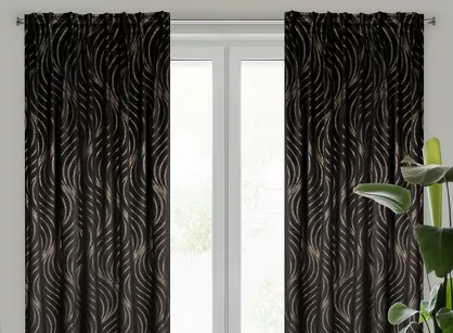 Zasłona gotowa na taśmie flex 140x270 VICTORIA 3 welwetowa czarna z szampańskim falującym wzorem Limited Collection