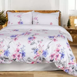 Pościel flanelowa 140x200 31501/1 fioletowa różowa w delikatne kwiatki