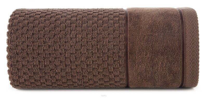 Ręcznik bawełniany 70x140 FRIDA ciemny brąz z fakturą kosteczki i szeroką welurową bordiurą