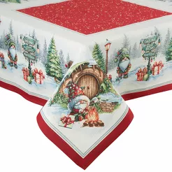 Nakładka świąteczna 100x100 XMAS gobelinowa naturalna w zimowej scenerii z czerwoną obwódką