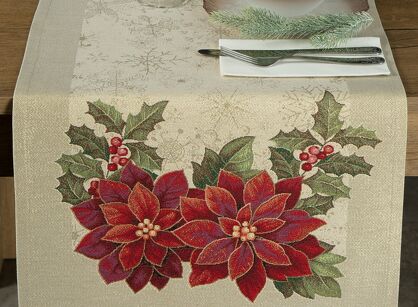 Bieżnik świąteczny 40x100 1271 gobelinowy z gwiazdką betlejemską i połyskującą złotą nicią