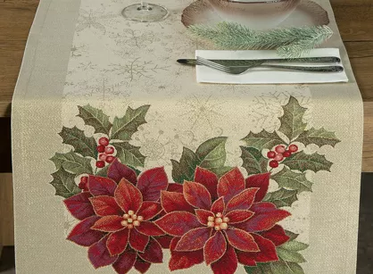 Bieżnik świąteczny 40x100 1271 gobelinowy z gwiazdką betlejemską i połyskującą złotą nicią