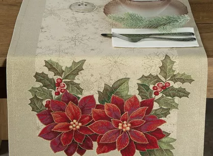 Bieżnik świąteczny 40x100 1271 gobelinowy z gwiazdką betlejemską i połyskującą złotą nicią