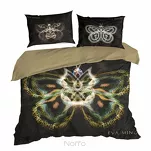 Pościel z makosatyny 220x200 EVA 11 Eva Minge czarna beżowa z kolorowym nadrukiem motyla i napisami projektantki - 3