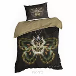 Pościel z makosatyny 220x200 EVA 11 Eva Minge czarna beżowa z kolorowym nadrukiem motyla i napisami projektantki - 4