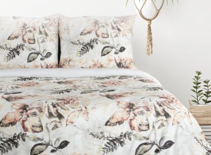 Pościel z mikrowłókna 160x200 ARINA biała z nadrukiem kwiatowym Design 91