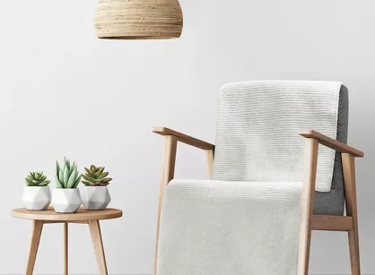 Koc na fotel bawełniany 70x160 AMBER kremowy o strukturze wafla Design 91