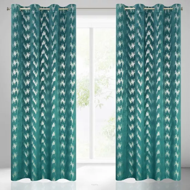 Zasłona na przelotkach 140x250 CHILL welwetowa turkusowa ze srebrnym nadrukiem