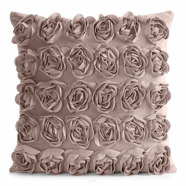 Poszewka welwetowa 45x45 ROSES 1 pudrowa Eva Minge z aplikacją róż 3D