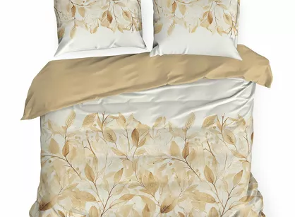 Pościel satynowa 160x200 SPRING 60 biała z pomarańczowym wzorem kwiatów z kolekcji Classic