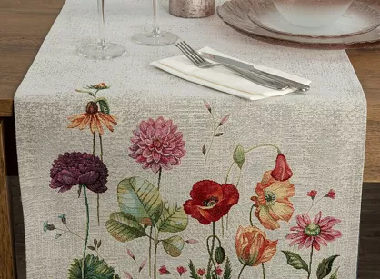 Bieżnik gobelinowy 40x100 1239 popielaty z wzorem kwiatów polnych