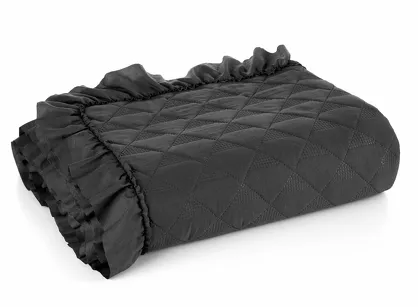 Narzuta jednokolorowa 170x210 VANESA czarna obszyta marszczoną falbaną