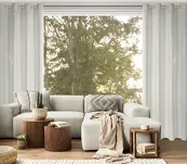 Zasłona na przelotkach 140x250 OLETA zaciemniająca typu dimout biała z geometrycznym szampańskim nadrukiem - 7