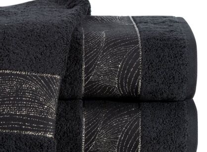 Ręcznik bawełniany 50x90 MARIEL czarny z welurową bordiurą i błyszczącą nicią