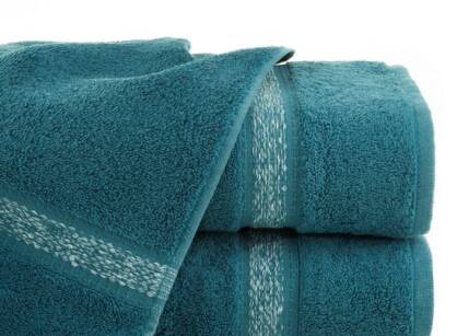 Ręcznik bawełniany 100x150 ALTEA turkusowy z bordiurą w stylu eko z melanżowym pasem