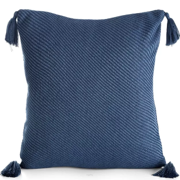 Poszewka dekoracyjna 45x45 POLY 5 granatowa jednokolorowa z pomponami