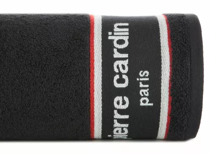 Ręcznik KARL 50x90 KARL Pierre Cardin czarny zdobiony kontrastową bordiurą z napisami Pierre Cardin