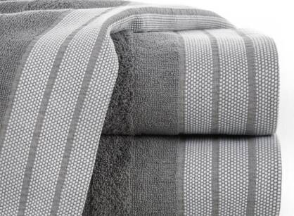 Ręcznik bawełniany 70x140 PATI stalowy w pasy z szeroką żakardową bordiurą