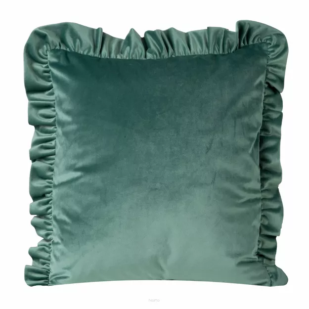 Poszewka welwetowa 45x45 jednokolorowa VELVET 25 ciemna mięta z falbanami